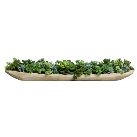 Assorted Succulents In Fortune Wood Tray,  36" W