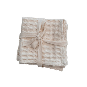 Stonewashed Cotton Waffle Weave Dish Cloths, Natural, Set of 3