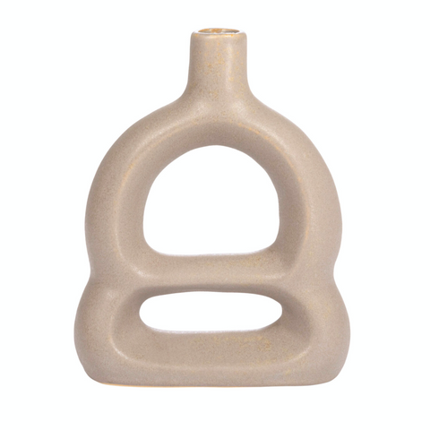 Stoneware Sculptural Vase, Matte Beige