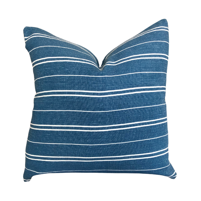 Hudson Stripe Dark Pillow - Denim Blue, 22" x 22"