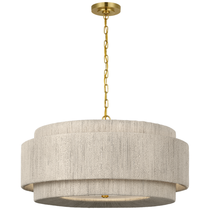 Dorado Chandelier, Antique-Burnished Brass/Washed Abaca, 32"