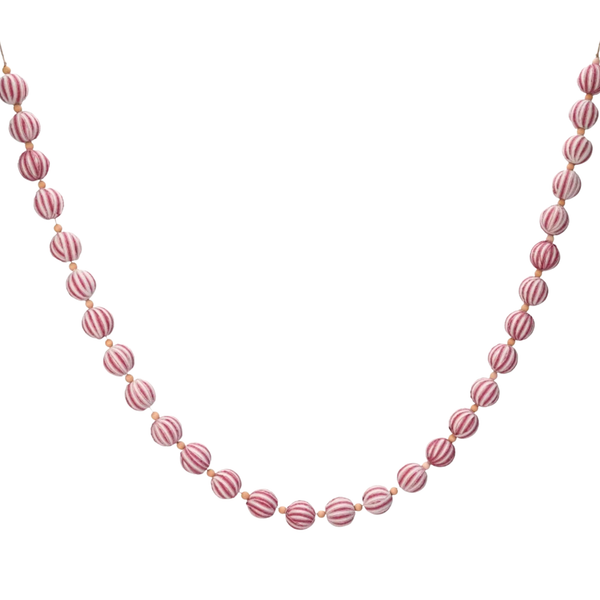 Red and White Striped Holiday Ball Wood Bead Garland, 72"
