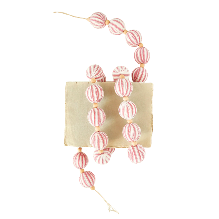 Red and White Striped Holiday Ball Wood Bead Garland, 72"