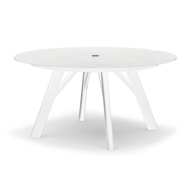 Yes White Aluminum Round Dining Table, White, 59" Dia