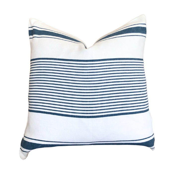 Milo Stripe Pillow - Denim Blue, 22" x 22"
