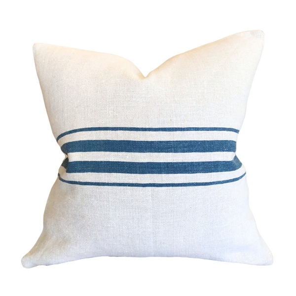 Light Frenchie Stripe on Natural - Denim Blue, 22" x 22"