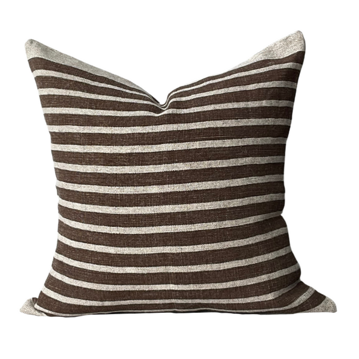 Calvin Stripe on Taupe Outdoor - Bark, 21" x 21"