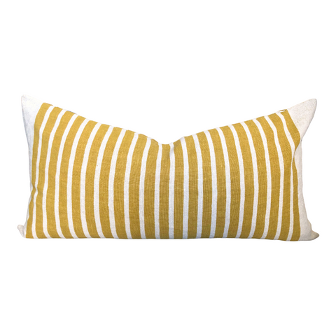 Calvin Stripe on Natural (Lumbar) Pillow - Ochre, 16" x 32"