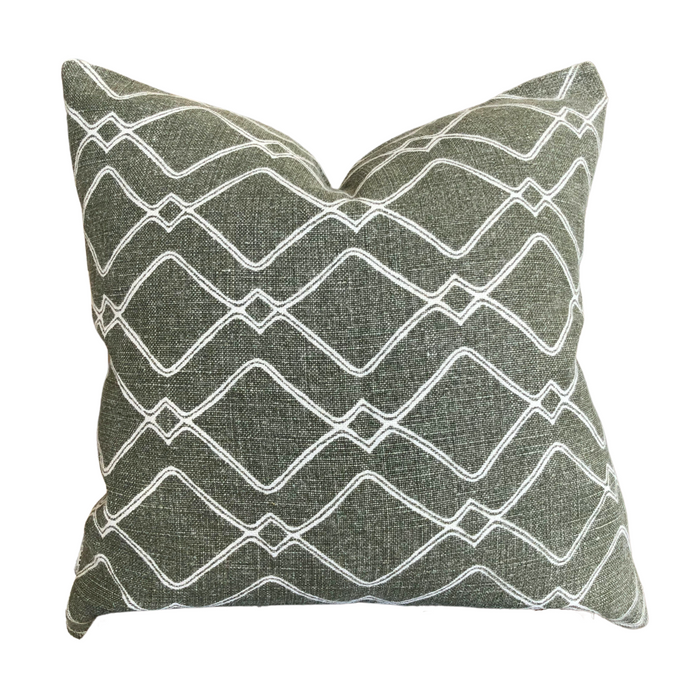 Dark Tribe Pillow on Natural - Olive, 22" x 22"