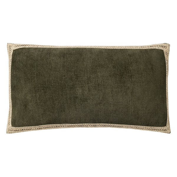 Solid Bordered Lumbar Pillow Cover - Dark Olive, 12" x 21"