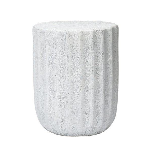 Uriah Outdoor Stool, White Reactive Ironstone, 14"Dia x 18"H