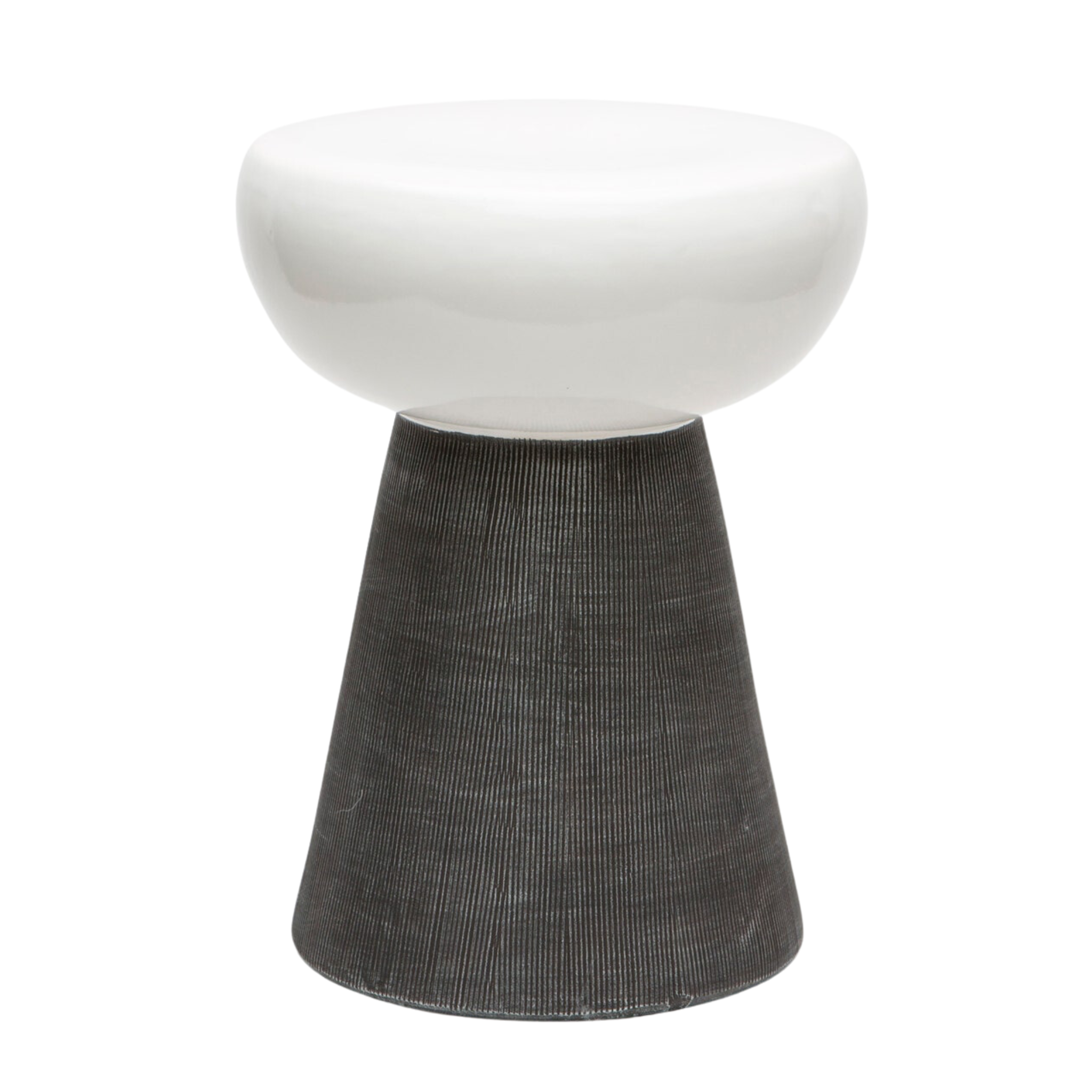 Loz Outdoor Side Table, Glossy White/Blackwashed Ceramic