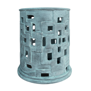 Edan Outdoor Side Table, Verdigris Reconstituted Stone