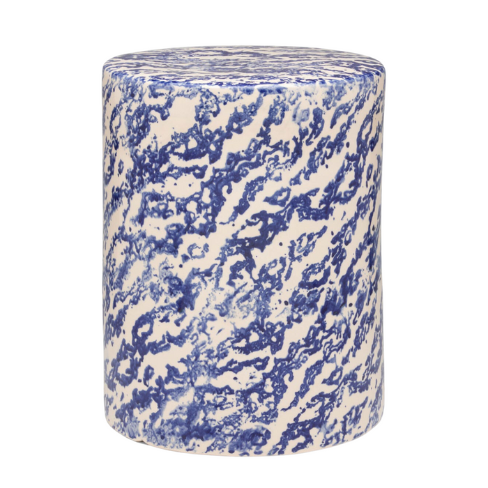 Verena Outdoor Side Table, Marbleized Blue Ceramic