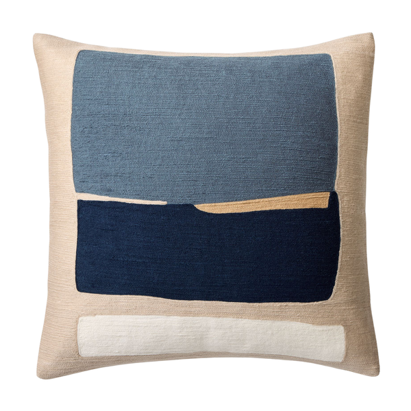 Crewel Block Art Pillow Cover - Marina Blue, 20" x 20"