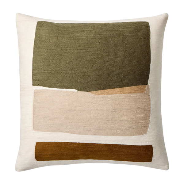 Crewel Block Art Pillow Cover - Cumin, 20" x 20"