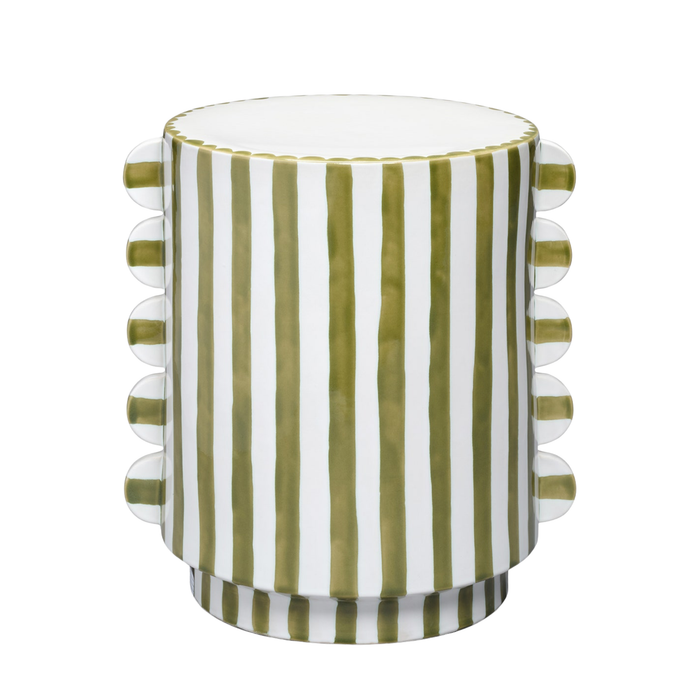 Betsy Stool, White/Olive Green Ceramic, 14"