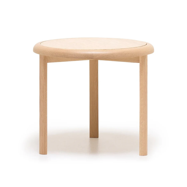 Meld Side Table, Light Oak with Travertine Top, 21.9"Dia x 18.9"H