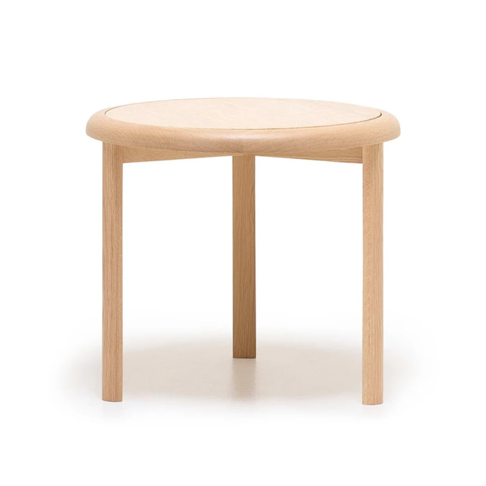 Meld Side Table, Light Oak with Travertine Top, 21.9"Dia x 18.9"H