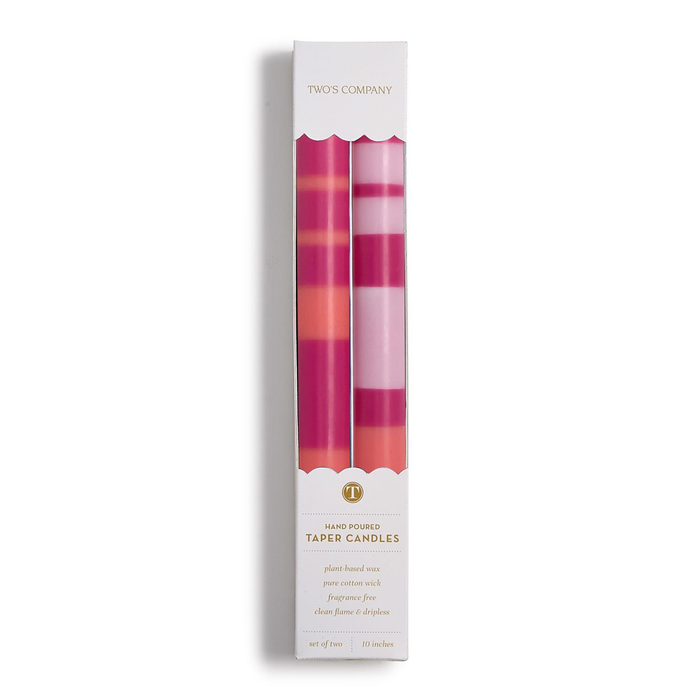 Stripe and Glow Multi Layer 10" Taper Candle, Pink, S/2