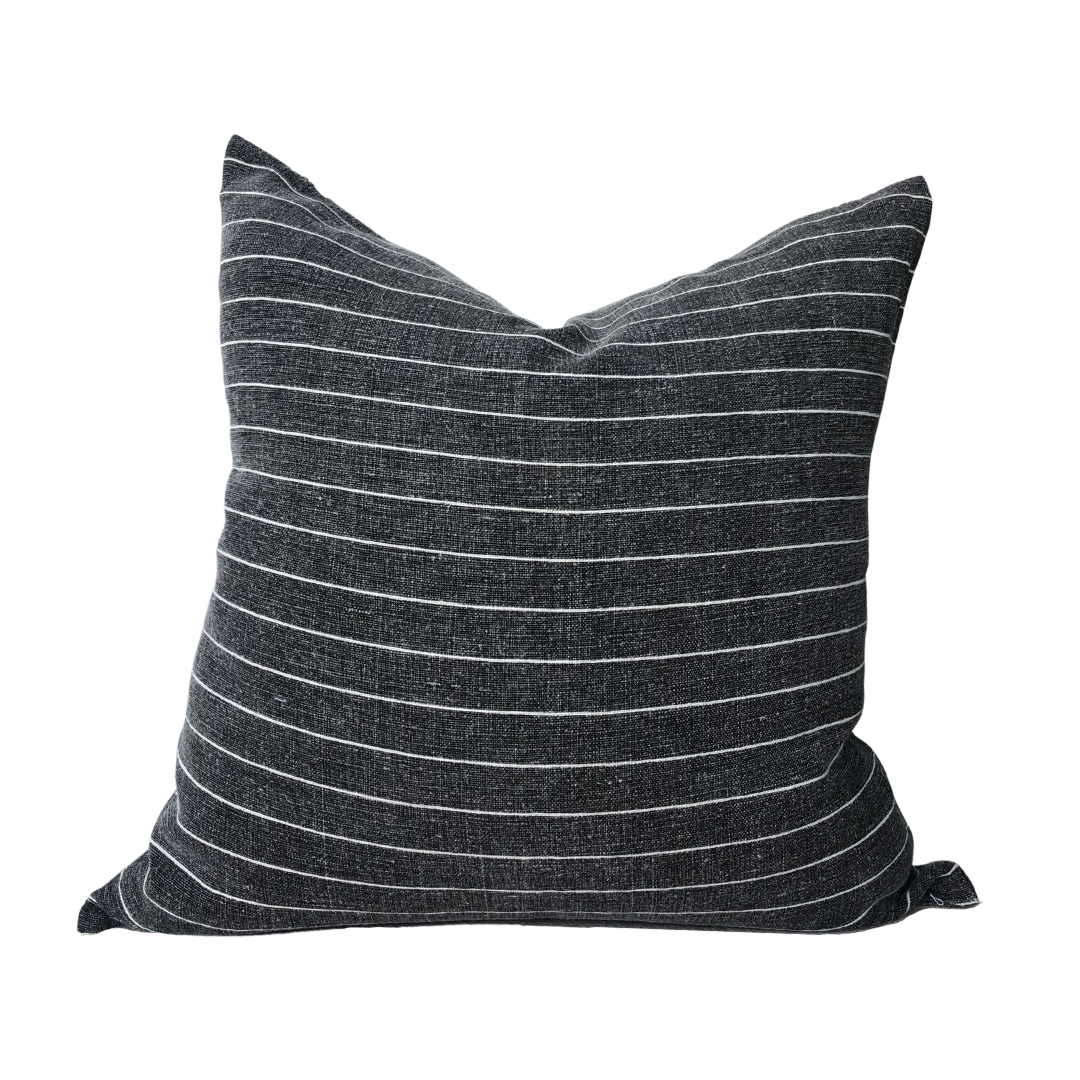 Mini Stripe Indoor/Outdoor Pillow, Charcoal, 22" x 22"