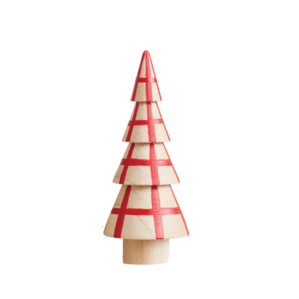 Hand-Painted Wood Tree, Natural & Red