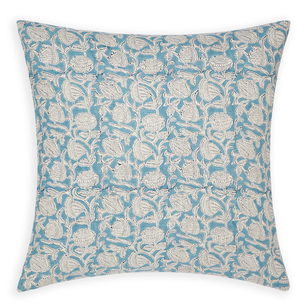 Marbella Azure Linen Cushion, 22" x 22"
