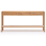 Nell Console Table, Light Oak with Travertine Shelf, 63"W × 13.75"D × 29.5"H