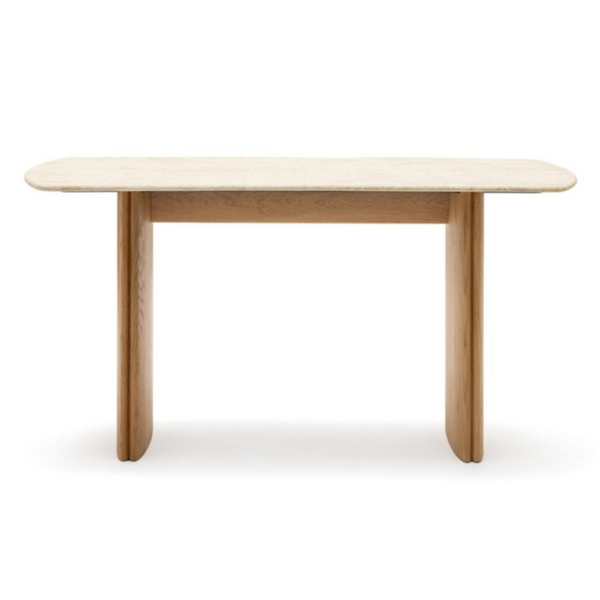 Tathra Console Table, Light Oak, Travertine, 59"W × 15.75"D × 29.5"H
