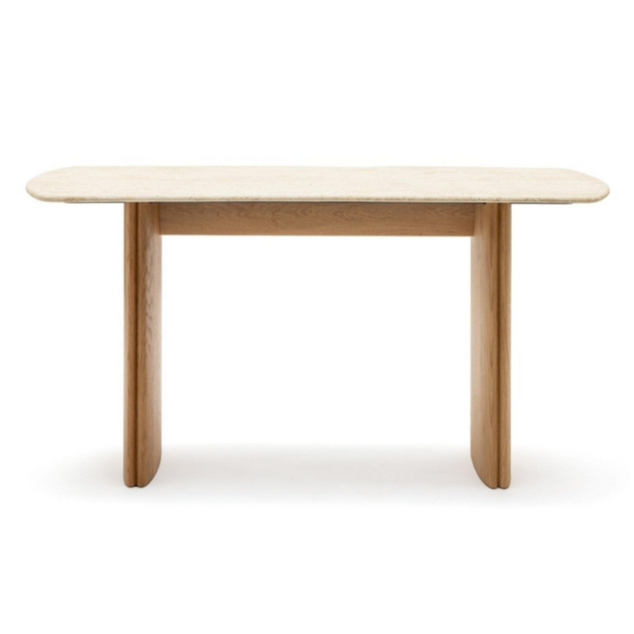 Tathra Console Table, Light Oak, Travertine, 59"W × 15.75"D × 29.5"H