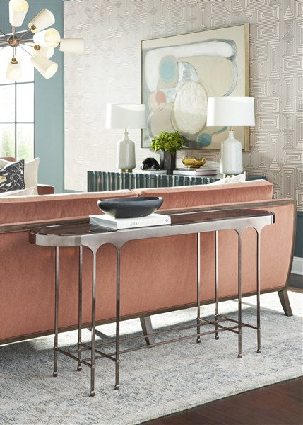 Calliope Console, Polished Cocoa Metal / Bronze Glass, 62"W x 14"D x 30"H