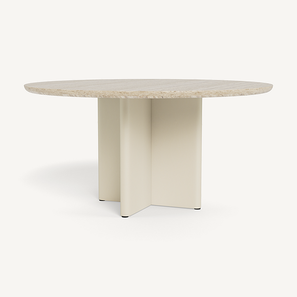Victoria Round Dining Table - Aluminum Bone/Travertine, 60"Dia