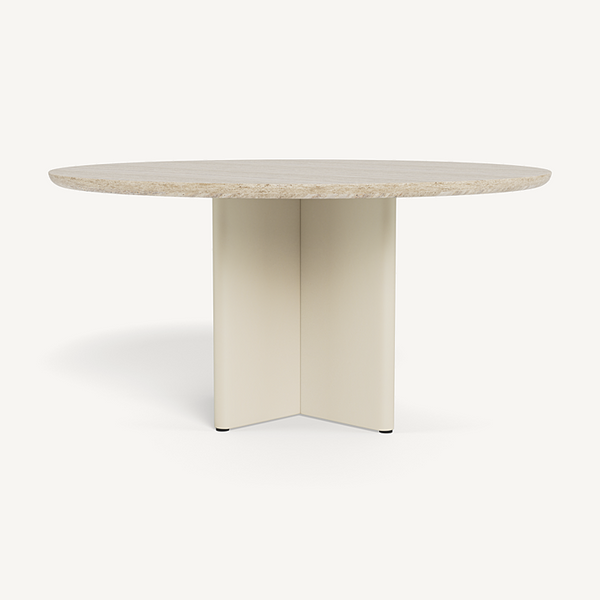 Victoria Round Dining Table - Aluminum Bone/Travertine, 60"Dia