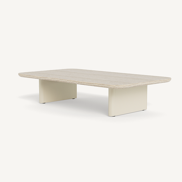 Victoria Coffee Table - Aluminum Bone/Travertine Natural, 63"W x 35.4"D