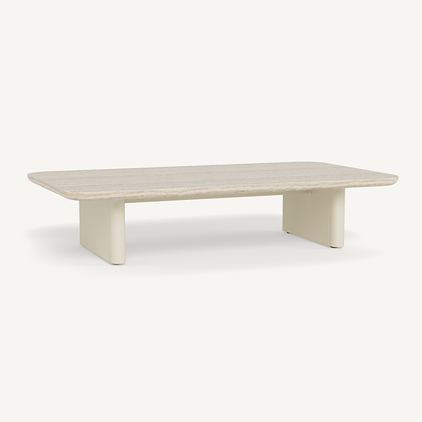 Victoria Coffee Table - Aluminum Bone/Travertine Natural, 63"W x 35.4"D