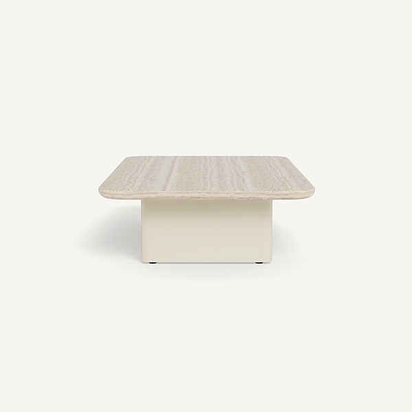 Victoria Coffee Table - Aluminum Bone/Travertine Natural, 63"W x 35.4"D