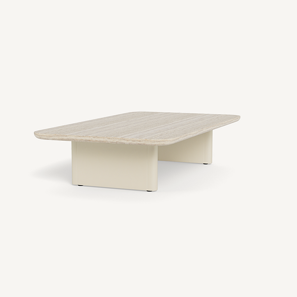 Victoria Coffee Table - Aluminum Bone/Travertine Natural, 63"W x 35.4"D