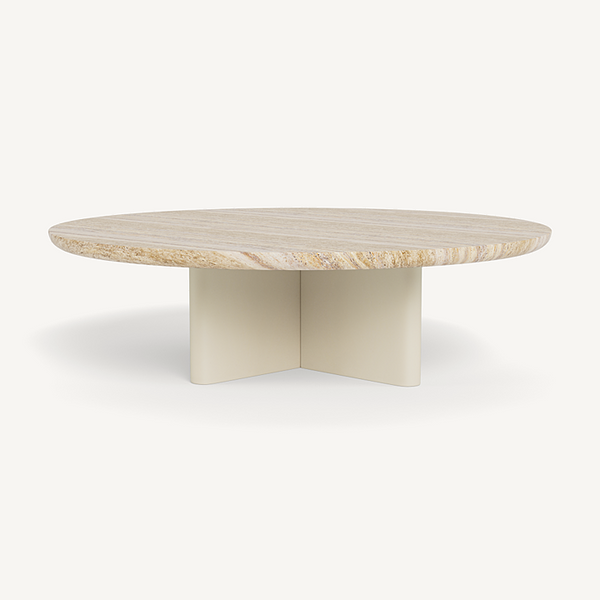 Victoria Round Coffee Table, Aluminum Bone/Travertine Natural, 48" Dia