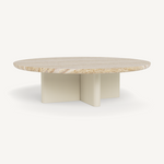 Victoria Round Coffee Table, Aluminum Bone/Travertine Natural, 48" Dia