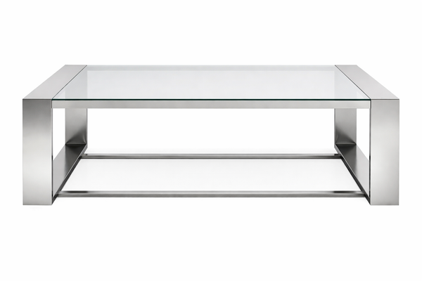 Washington Square Coffee Table- Polished Steel, 47"W x 47"D x 16"H