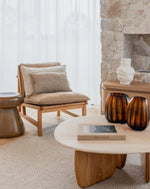 Eden Coffee Table, Light Oak, Travertine, 39.4"Dia × 13.8" H