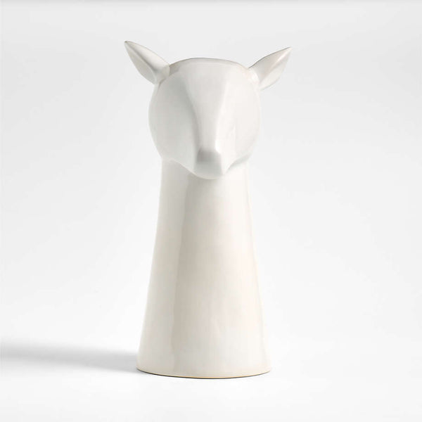 White Ceramic Deer Head Vase 15"
