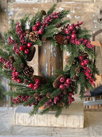 Bluster Berry Greens Wreath, 24"Dia