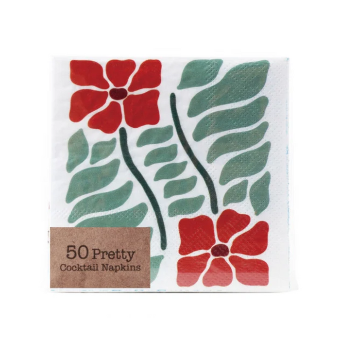 Paper Cocktail Napkins with Poinsettias, 50 pk
