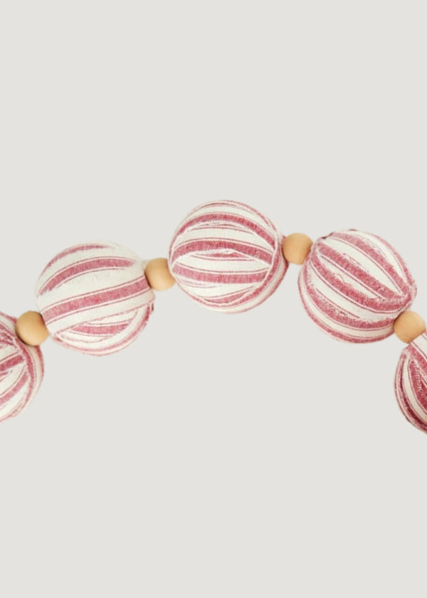 Red and White Striped Holiday Ball Wood Bead Garland, 72"