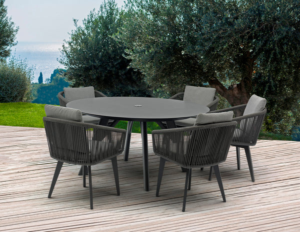 Yes Anthracite Aluminum Round Dining Table, Grey, 59" Dia