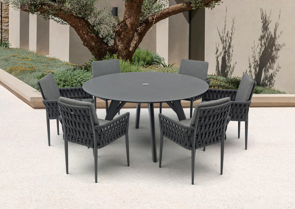 Yes Anthracite Aluminum Round Dining Table, Grey, 59" Dia