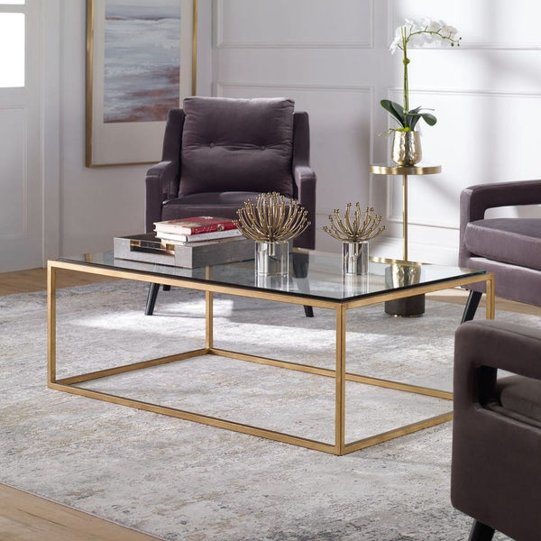 Bravura Coffee Table - Gold, 48"W x 17"H x 30"D