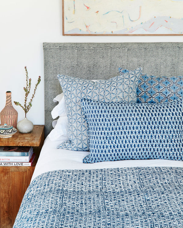 Osaka Azure Linen Cushion, 22" x 22"