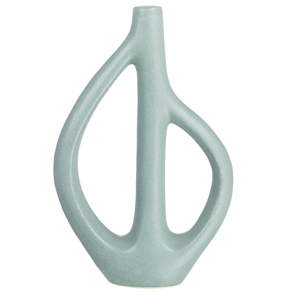 Stoneware Sculptural Vase, Matte Blue, 14.75"H